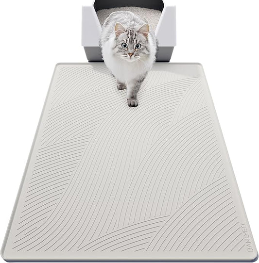 BANLYEO XL Cat Litter Mat - 40x30 in, Water Proof, US Designed Kitty Litter Trapping Mat, Easy to Clean, Scatter Control, Odorless, Less Mess and Clean Floors, Pet Supplies for Indoor Cats, Beige Gray