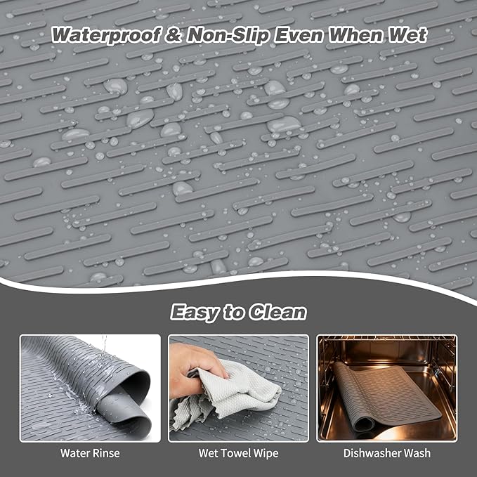 Dog Grooming Table Mat Pad Non Slip, Multipurpose Soft Pet Grooming Table Mats at Home, 28 x 19.7 Inch Silicone Durable Anti-Fatigue Groomer Mats Paw Protection Easy-Clean Cat Dog Bath Mat (Grey)