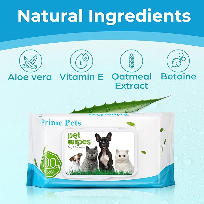 Prime Pets Dog Wipes for Paws and Butt, 300 Count, 8" x 6" Pet Grooming Wipes for Dogs Cats Cleaning Deodorizing, Unscented Dog Paw Wipes, Puppy Wipes for Face Bum Eyes Ears Teeth
