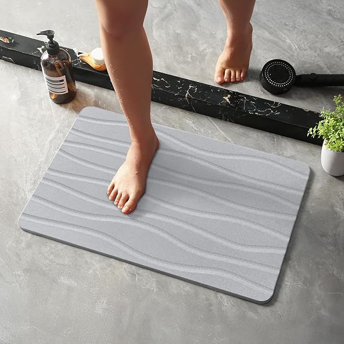 Bath Stone Mat, Fast-Absorbing, Quick-Dry, and Non-Slip Bathroom Mat, Inspired Diatomaceous Earth Bath Mat, Carbon Gray-River
