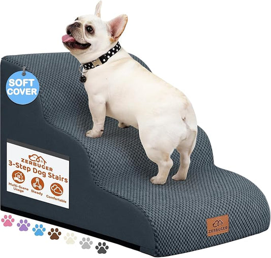 Zerbuger Dog Ramp and Stair for Bed 16" H-20 H,3-Step Cat Stair for Sofa and Chair,4-Step Dog Ramp for High Bed and Window,Durable Nonslip Fabric Cover for Indoor (Dark Grey-16 H, Pet Friendly, 3)