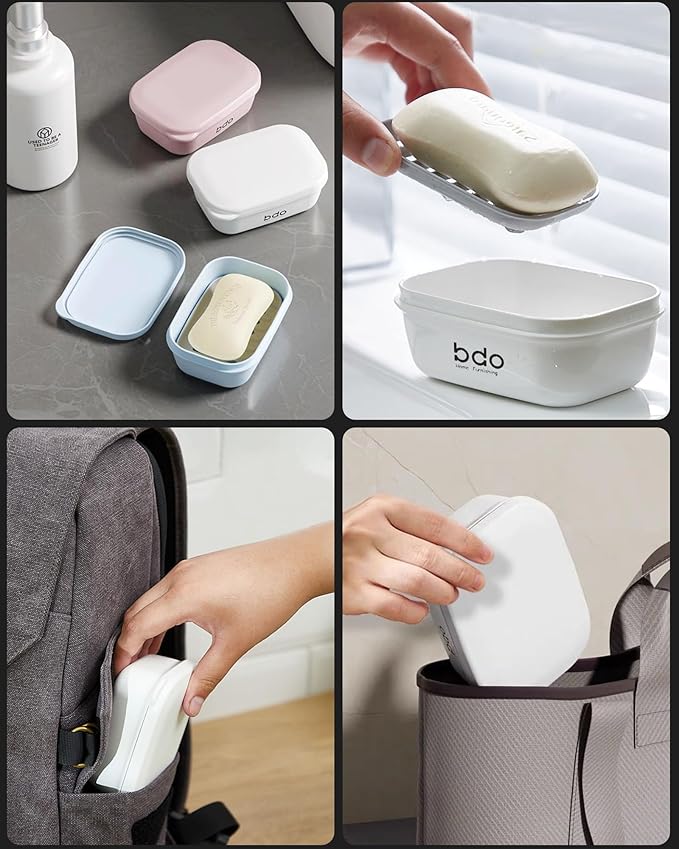 Travel Soap Case, Leakproof Soap Container with Lid, Portable Bar Soap Holder for Traveling, Soap Dishe for Bathroom, Shower, Gym, School, Camping, Vacation, Outdoor (White)