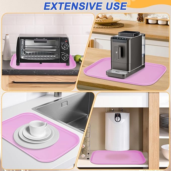 Silicone Pet Feeding Mat with Raised Edge for Food and Water, Dog Bowl Mats, Cat Bowls Placemat with High Lip for Floor Waterproof, Rubber Tray for Cats and Dogs 19 x 12 x0.7 Pink