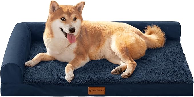 Patas Lague Orthopedic Dog Bed Medium Size Dog 30''X20'', Waterproof L Bolster Medium Pet Sofa Beds with Removable Washable Cover, Soft Pet Couch Crate Mat with Nonskid Bottom, Navy Blue