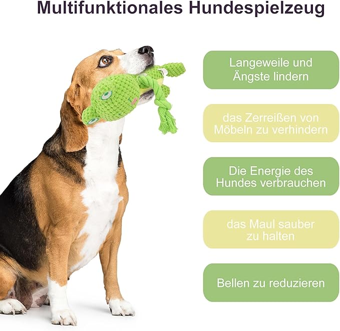 TONYFY Dog Toys, Dog Squeaker Toys with Crinkle Paper, Stuffed Animal Dog Plush Chewing Toy, Cotton Rope Interactive Toys for Puppy, Small, Middle Dogs (Green Frog)