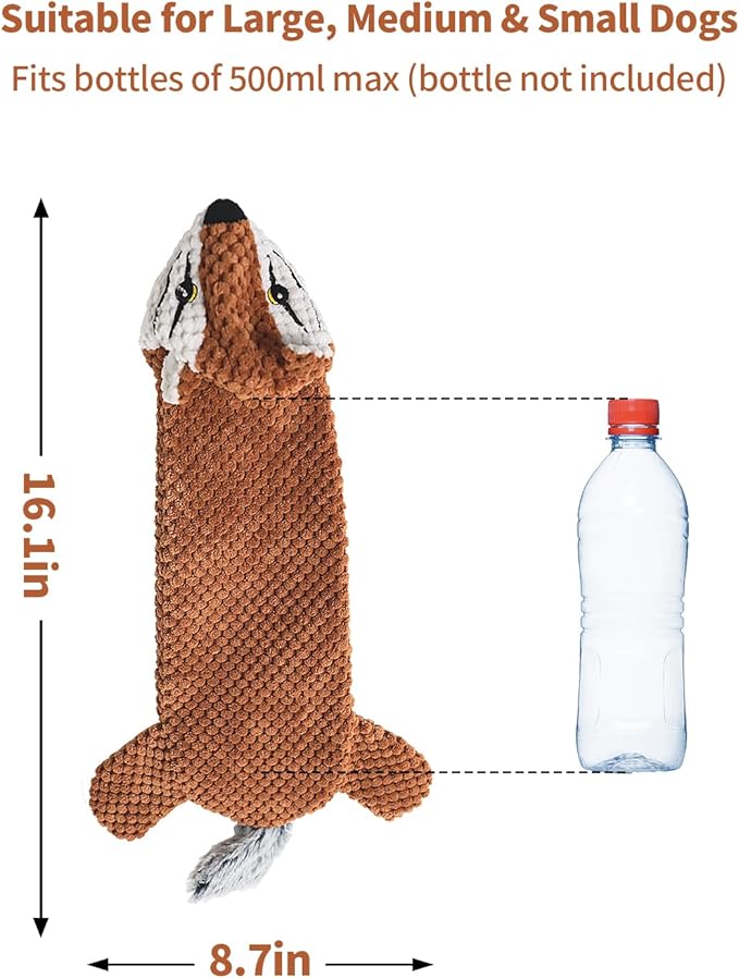 KrauzPet Dog Toys, Squeaky Plush No Stuffing Crinkle Dog Toy for Small Medium Large Dogs, Interactive Puppy Teething Water Bottle Dog Chew Toy