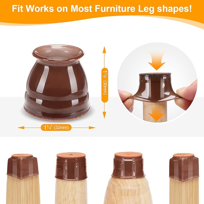 CHUNZEXI 16 Pack Chair Leg Floor Protectors for Hardwood Floors, Silicone Felt Covers Pads Caps, Protect Wood Furniture Feet Floors Noise Reduce and Scratch (Universal Small & Brown)