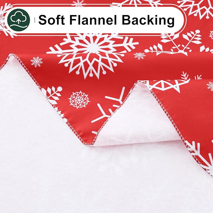 misaya Rectangle Waterproof Vinyl Table Cloth, Wipeable Tablecloth with Flannel Backing, Plastic Table Cover for Dinner, Christmas Party (Red Snowflake, 60" x 102")