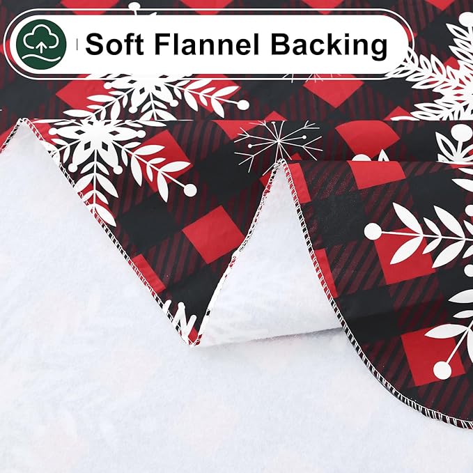 misaya Rectangle Waterproof Vinyl Table Cloth, Wipeable Tablecloth with Flannel Backing, Plastic Table Cover for Dinner, Christmas Party (Red & Black, 52" x 70")