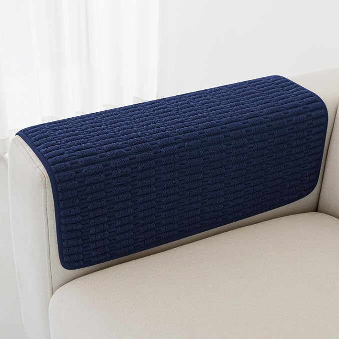 Foxdecor Couch Arm Covers Sofa Arm Cover, Arm Chair Covers Set of 2, Non-Slip Chair Arm Covers, Arm Rest Cover for Sofa, Armchair Slipcovers Couch Protector. (Dark Blue 30x30 inch)