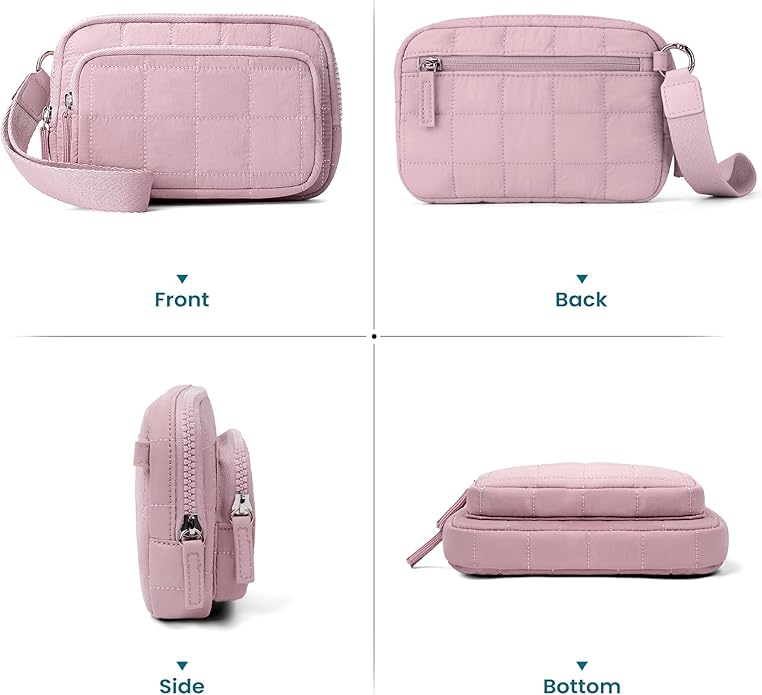 VONAL Wristlet Wallets for Women Nylon Quilted Wallet with 3 Zipper Purse for Travel Credit Card Holder Phone Organizer