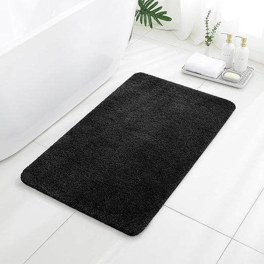 Black Bathroom Rug 24"x40" – Large Plush Microfiber Bath Mat, Soft Non Slip Floor Mat, Absorbent and Washable Rug – Perfect for Bathroom or Bedroom Use