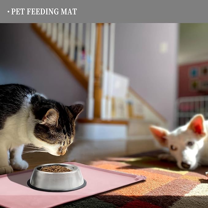 Reopet Waterproof Pet Feeding Mat with High Raised Edges, Heavier and Thicker Placemats for Cat Dog Water Bowl with BPA Free, Dogs Cats Food Mats for Messy Drinkers to Prevent Spill and Protect Floors