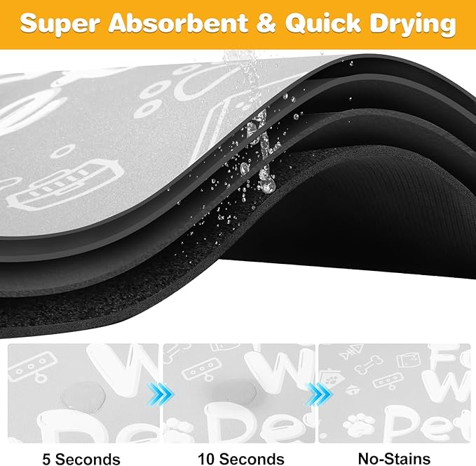 Pet Feeding Mat,Dog Cat Mat for Food and Water,Dog Bowl Waterproof Placemat with Rubber Backing,Absorbent Quick Dry Water Dispenser Mat for Pet（Light Gray 12"×18"）