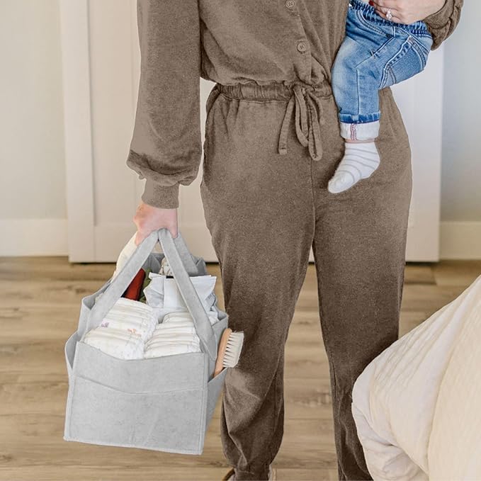 PUTSKA Baby Diaper Caddy Organizer - Nursery Storage Basket for Diaper Station, Baby Basket Shower List and Registry Gift Must-Haves, Newborn Essentials, Nursery Decor for Boy or Girl - Grey, XL