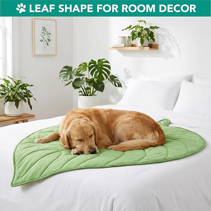 PetAmi Dog Cooling Mat, Leaf Shape, Reversible Cooling Nylon Blanket Soft Fleece Pet Pad for Dogs Cats, Summer All Season Use Q-Max>0.3, Large 52x60 in, Sage Green