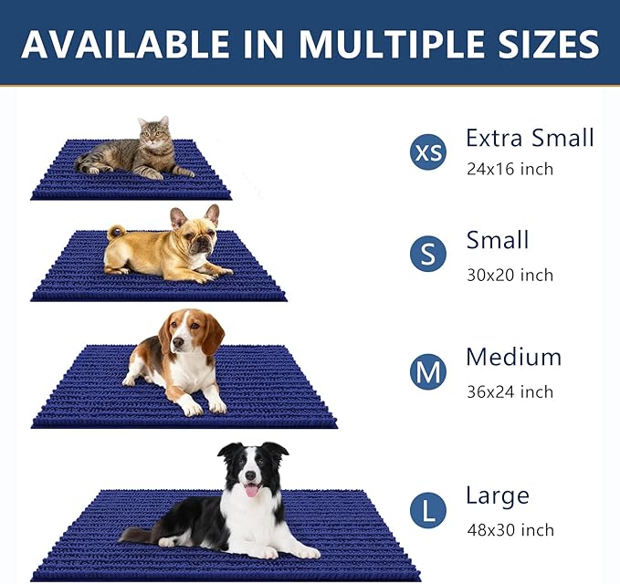 Smiry Dog Door Mat for Muddy Paws 36x24, Extra Soft Absorbent Chenille Doormat, Trap Moisture and Dirt, Non-Slip Machine Washable Front Door Mat for Indoor Entrance Inside Floor, Navy Blue