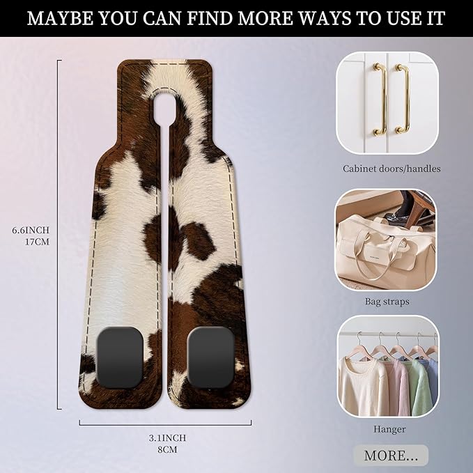 PU Leather Car Seat Hook, Storage Headrest Hanger, Cute Car Backseat Organizer, Car Hooks For Purses and Bags Cowhide Brown White