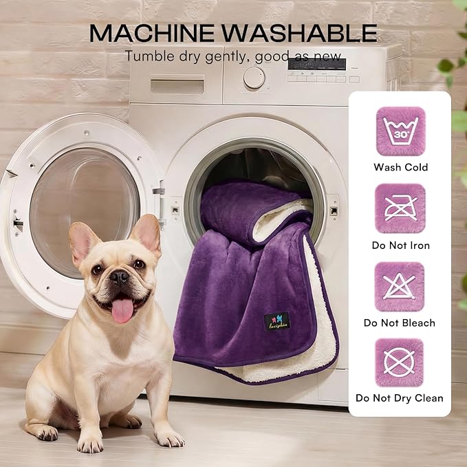 Luciphia Waterproof Blanket for Dog Washable Reversible Sherpa Fleece Throw Blanket for Bed Couch Soft Liquid Pee Proof Furniture Cover Protector for Small Medium Large Pet Cat Purple 57" x 40"