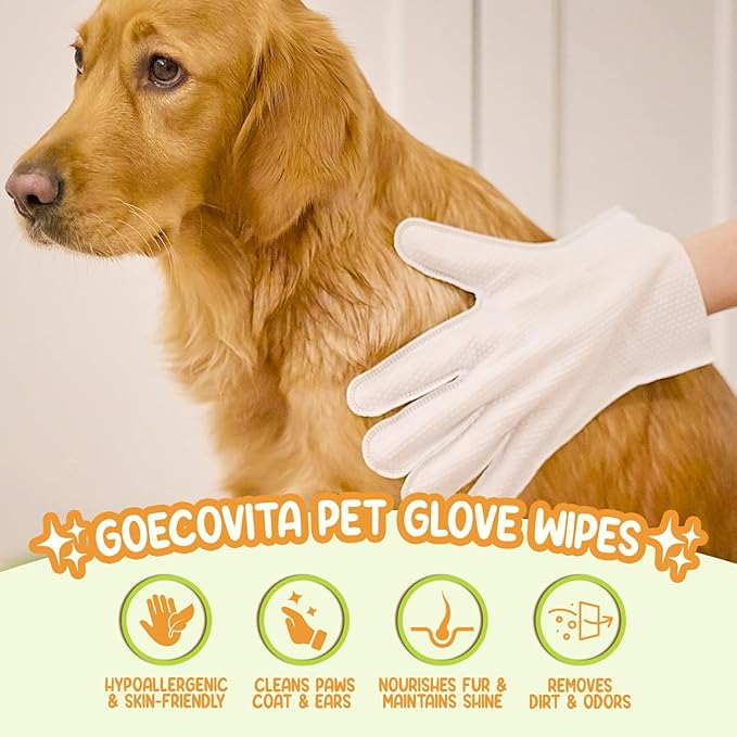 Pet Glove Wipes for Dogs & Cats | Nourish & Clean Fur & Skin | Coconut Oil & Chamomile Rinse-Free Wipes | Bathing Glove Wipes for Daily Care and Travel | Natural, Hypoallergenic (8 Pack)
