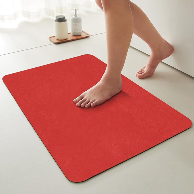 Christmas Bath Mat, Red Bathroom Rugs Non Slip Washable Thin Absorbent Bath Mat Fits Under Door Bathroom Floor Mat Perfect for Bath, Shower, or Sink 36"x48" Red