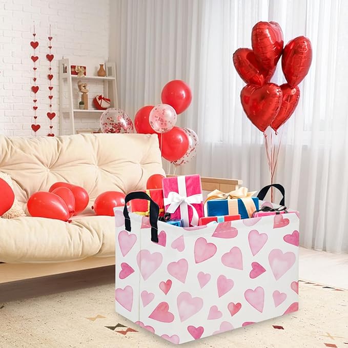 FXOCSHE Rectangular Pink Valentine's Day Gift Basket,nursery basket,Pink girls gift baskets,kids toy storage Bin, Love Heart Room Decor for Home,Shelf Baskets(Pink love)