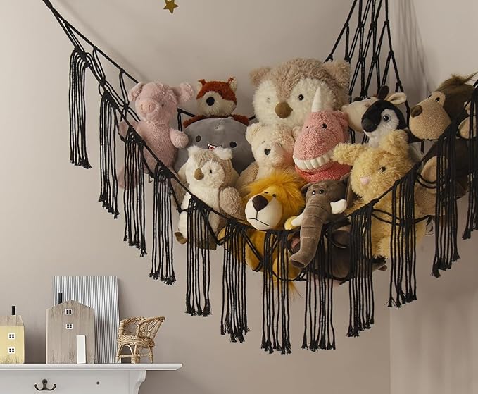 RelaxScene Stuffed Animal Storage Hammock Corner X-Large with LED Light - Baby Hammock Hanging Holder Plushies Net for Stuff Animals Organizer - Cute Room Decor Aesthetic Kids Toddler Nursery Bedroom