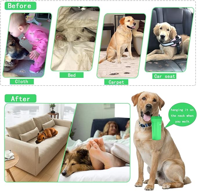 Kabetig Dog Paw Cleaner & Washer for Large/Extra Large Breeds - Muddy Paws Easy Cleaning Cup for Big Dogs - Includes 3 Absorbent Towels(Green)