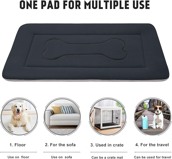 JoicyCo Extra Large Dog Bed Soft Dog Crate Pad Mat, 48 in Non-Slip Bottom Washable Dog Sleeping Mattress Pet Beds Cat Bed Kennel Pad, Dark Gray