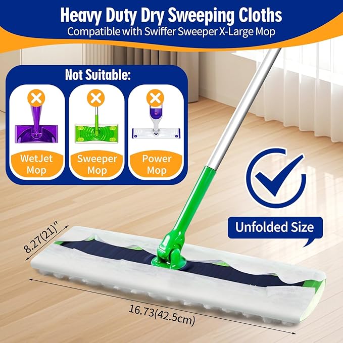 60 Count XL Pet Dry Sweeping Cloth Refills for Swiffer Sweeper XL Mop, Unscented Heavy Duty Dry Pads Refills for Multi-Surface Floor Cleaning