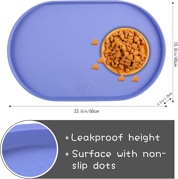 100% Waterproof 0.5" Raised Edge BPA Free Silicone Dog Food Mat, Pet Cat Feeding Mats Contain Spills Protects Floors, Placemats for Cats and Dogs Water Bowl Dishwasher. (Large/XL, Purple)
