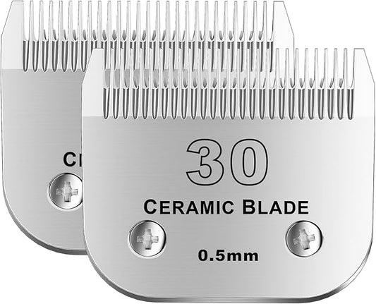 colorski 30# Detachable Pet Dog Grooming Clipper Ceramic Blade,Compatible with Andis Size 30 Cut Length 1/50"(1.5mm),Compatible with andis/wahl/Oster Dog Clippers 2PCS