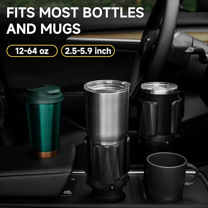 DYLEN Car Cup Holder Expander, Cup Holder Expander Adapter for Car with Expandable Arms, Fits Yeti, HydroFlask, Stanley 14-64oz, Other Large Drinks and Mugs in 2.5”-5.9”