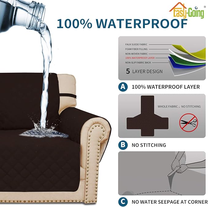 Easy-Going Sofa Slipcover Oversized Sofa Cover Waterproof Couch Cover Furniture Protector Cover Pets Covers Washable Non-Slip Fabric Pets Kids Children Dog (Oversized Sofa, Chocolate)