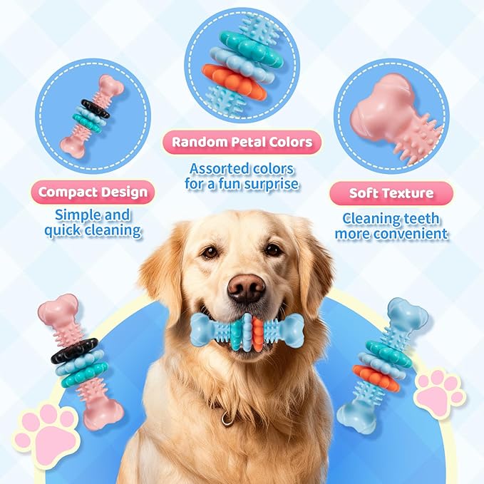 Dog Chew Toy, 2 Pack Puppy Teething Toys Indestructible Chew Toys for Teething Tough Chew Toy Dog Teeth Cleaning Aid Cute Soft Durable Rubber Toy for Small Medium Dogs to Keep Them Busy