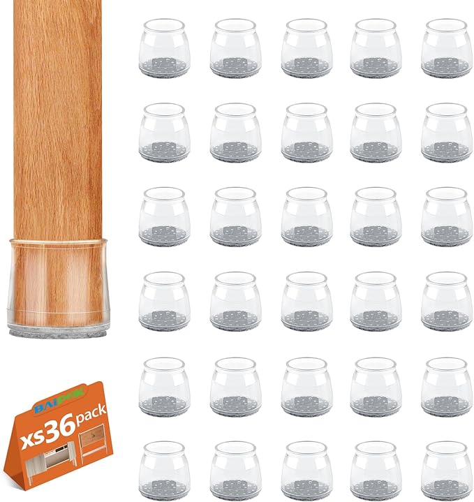 36pcs Round Chair Leg Floor Protectors, Felt Pads Chair Leg Protectors for Hardwood Floors, Silicone Furniture Feet Cups Covers Felt Pads, Prevents Scratches & Reduce Noise, Clear, X-Small