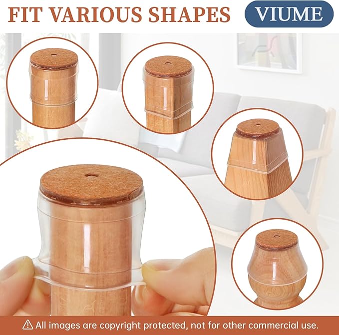 24 Pcs Chair Leg Floor Protectors for Hardwood Floors Silicone Covers Felt Pads Furniture Leg Caps Anti-Scratch Reduce Noise Fit (1-5/16" to 2")