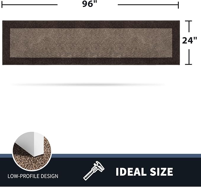 PURRUGS Dirt Trapping Door Mat 24" x 96", Non-Slip Machine Washable Entry Rug, Entrance Mat, Indoor Front Door Mat, Super Absorbent Entryway Rug for Muddy Shoes & Paws, Grayish Brown & Coffee