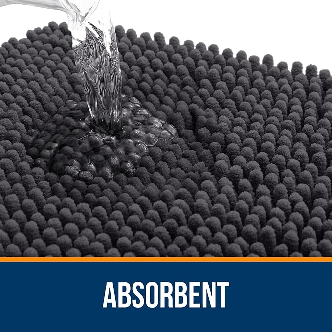 OLANLY Bathroom Rugs 50x30, Extra Soft Absorbent Chenille Bath Rugs, Rubber Backing Quick Dry, Machine Washable Bath Mats for Bathroom Floor, Tub and Shower, Home Decor Accessories, Dark Grey