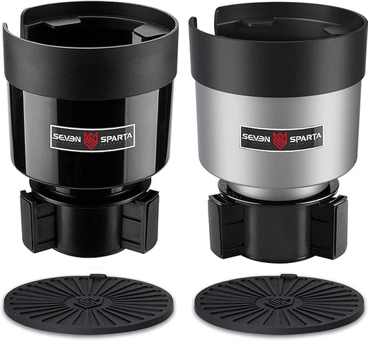 SEVEN SPARTA 2 Pack Car Cup Holder Expander Organizer Adjustable Base, Compatible with Yeti 20/26/30 oz, Hydro Flasks 32/40oz, Nalgenes 30/32/38/48 oz, Other Bottles in 3.4"-3.8" (Black and Silver)