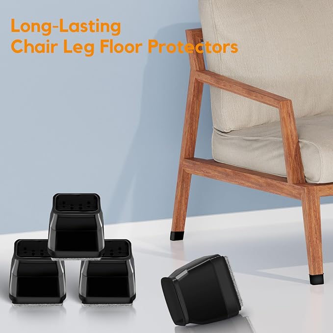 36Pcs Black Square Chair Leg Floor Protectors, High Elastic Felt Furniture Pads for Hardwood Floors, Silicone Floor Protectors for Chairs, Chair Leg Caps Covers Socks (Transparent, Large)