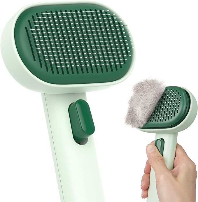 aumuca Cat Brush for Shedding, Cat Brushes for Indoor Cats, Horses Grooming Deshedding Brush for Dog Kitten Horse Massage Removes Loose Fur, Forest Green