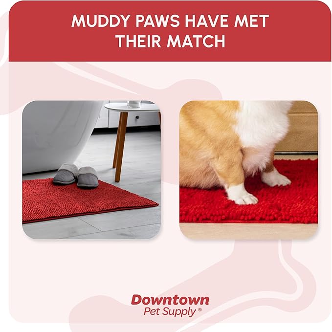 My Doggy Place - Ultra Absorbent Microfiber Dog Door Mat, Durable, Quick Drying, Washable, Prevent Mud Dirt, Keep Your House Clean (Red, Medium) - 31 x 20 inch