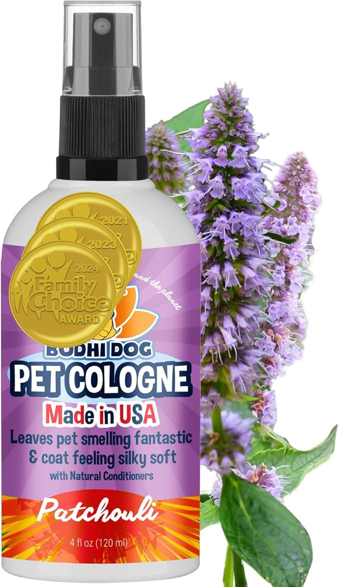 Bodhi Dog Premium Dog Cologne - Deodorizing Dog Perfume & Conditioner for Dogs & Cats - Natural Long Lasting Spray - Keeps Pets Fresh All Day - Gentle & Safe Formula, Made in USA (Patchouli 4 Fl Oz)