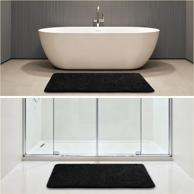 Black Bathroom Rug 24"x48" – Long Plush Non-Slip Bath Mat, Absorbent & Washable Microfiber Runner Rug – Perfect for Tub, Sink, or Washroom