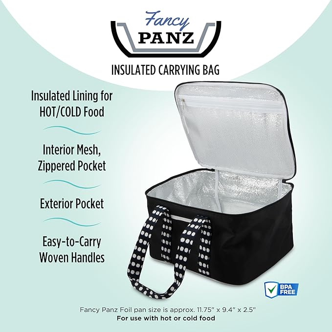 Fancy Panz - Black Insulated Casserole Carrier Bag - Insulated Thermal Bags for Hot & Cold Food Holds 2 Standard Size Fancy Panz - 2 Pockets - Food Container - Hosting Essentials