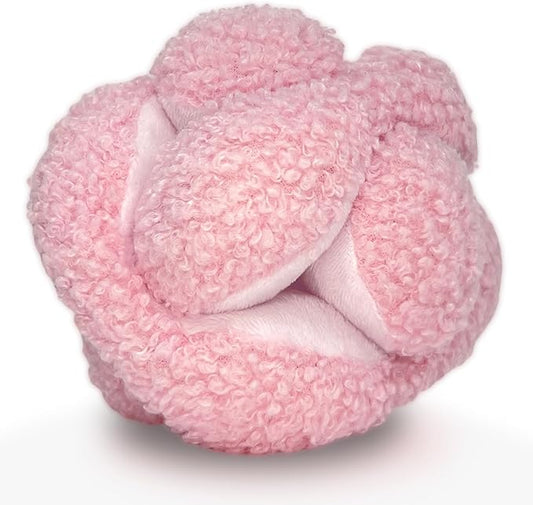 Glory To Dog Pink Snuffle Knot Interactive Dog Toy 4” Puzzle Ball with 8 Squeakers & Crinkle – Treat Hiding Enrichment Toy for Puppy & Small Breed Dogs – Durable Plush Sensory Play & Stimulation