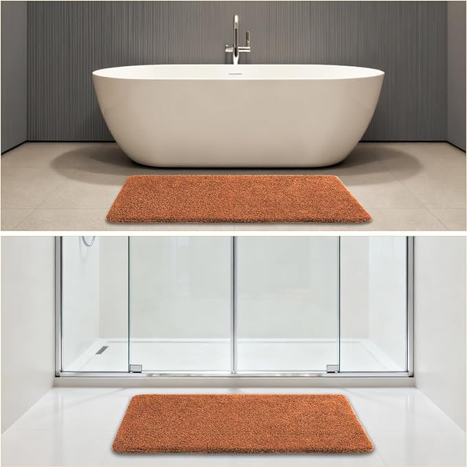 Burnt Orange Bathroom Rugs 24"x48" – Long Plush Non-Slip Bath Mat, Absorbent & Washable Microfiber Runner Rug – Perfect for Tub, Sink, or Washroom