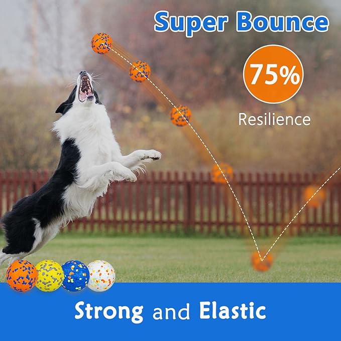 POUPUA Durable Bouncy Dog Tennis Balls for Fetch Game, Indestructible Dog Balls for Aggressive Chewers, Lightweight Floating Toys