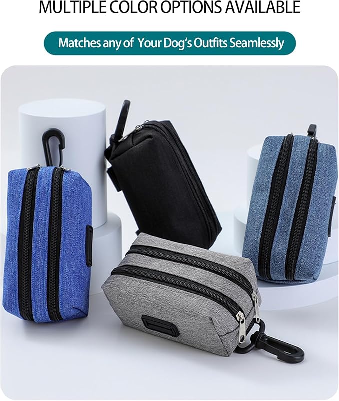 Dog Poop Bag Holder, Poop Bag Holder and Dog Treat Pouch with 2 Zipper Pockets, Large-Capacity Poop Bag Holders for Leashes, Wear-Resistant Fabric, Good Ideal for Walking Dogs